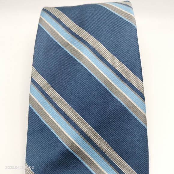 Lands End Men's Silk Blue Tan Striped Men's Tie Necktie Repp Textured Handsewn - Picture 3 of 9